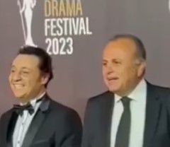CEO of United Media Services Amr El Fekki, Vice Chairman of POD Gamal Salah, and Montasser Elnabarawy, CEO of Egyptian Outdoor on the gold carpet of the second edition of Cairo Drama Festival.