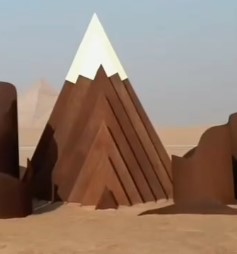 The magnificent work of art, “Forever Is Now,” a large-scale artwork by Emirati designer Azza Al Qubaisi, is part of the Giza Pyramids’ exhibition that runs through November 18 and symbolises strength and safety.