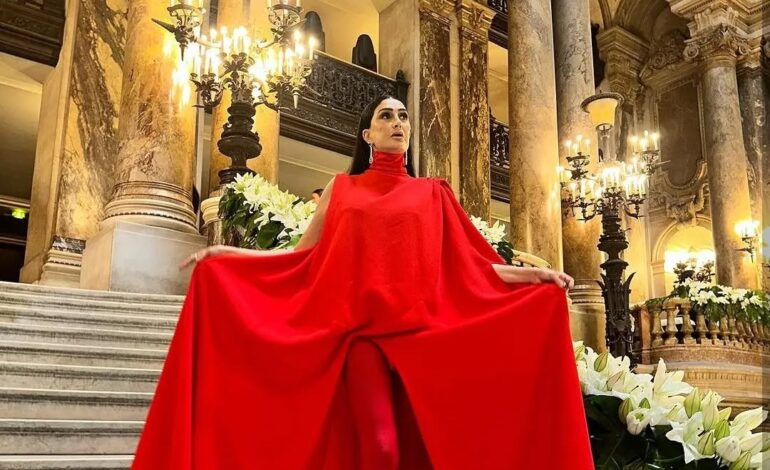 The gorgeous @ghadaabdelrazek stuns in a @stephanerolland_paris outfit to the designer’s Fall Winter 2023-24 Couture Show, held in Paris at #operadegarnier.