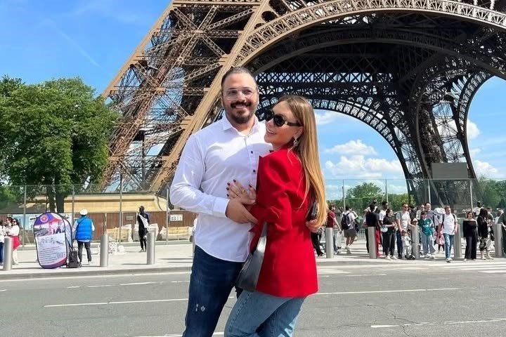 Sweethearts in Paris: Lebanese star Ramy Ayache and Dalida all cuddled up and in love in the City of Love.